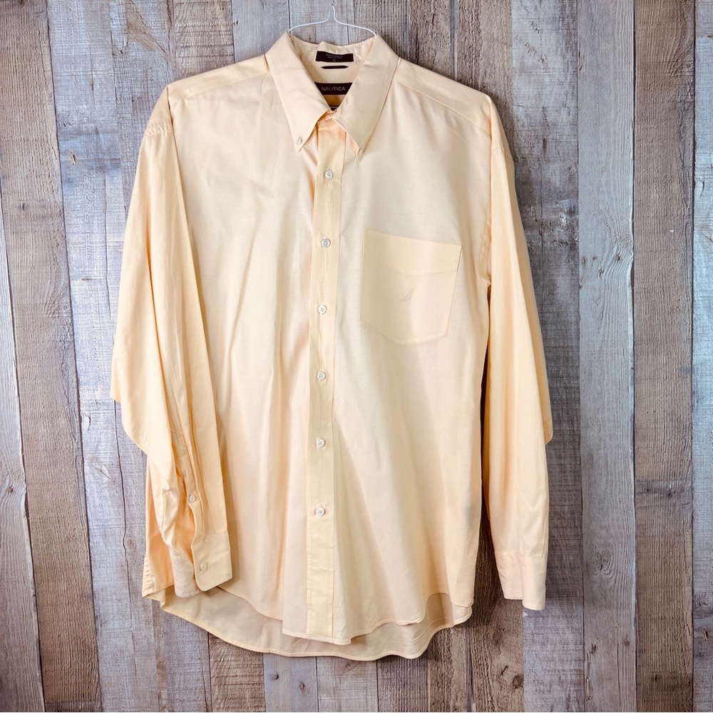 Nautica Large 100% Cotton 80’s 2-Ply Cotton Long Sleeve Button Yellow Sh…